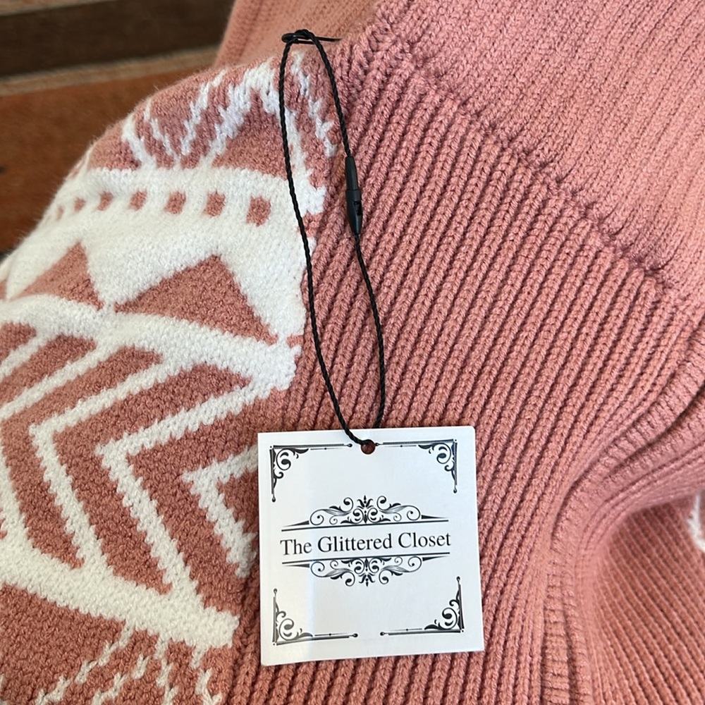 NWT, Western Southwest Classy Half Zip Pullover Sweater Top Dusty Pink White - Picture 8 of 8